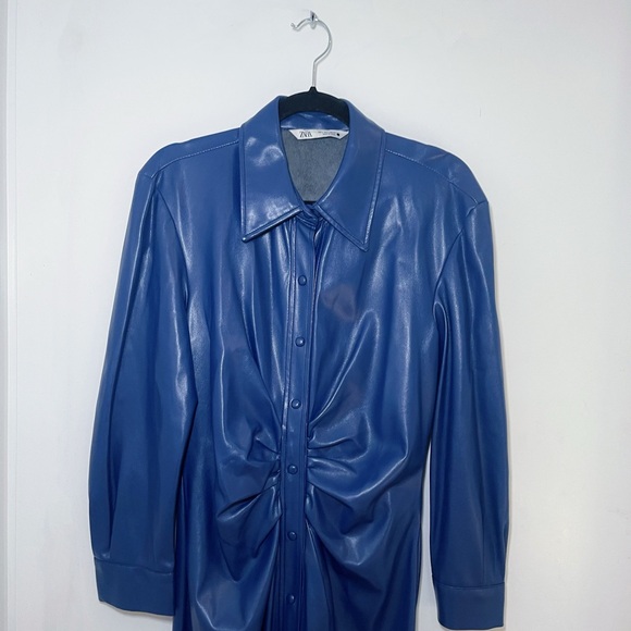 Zara Faux Leather Midi Shirt Dress (L) - Picture 5 of 6